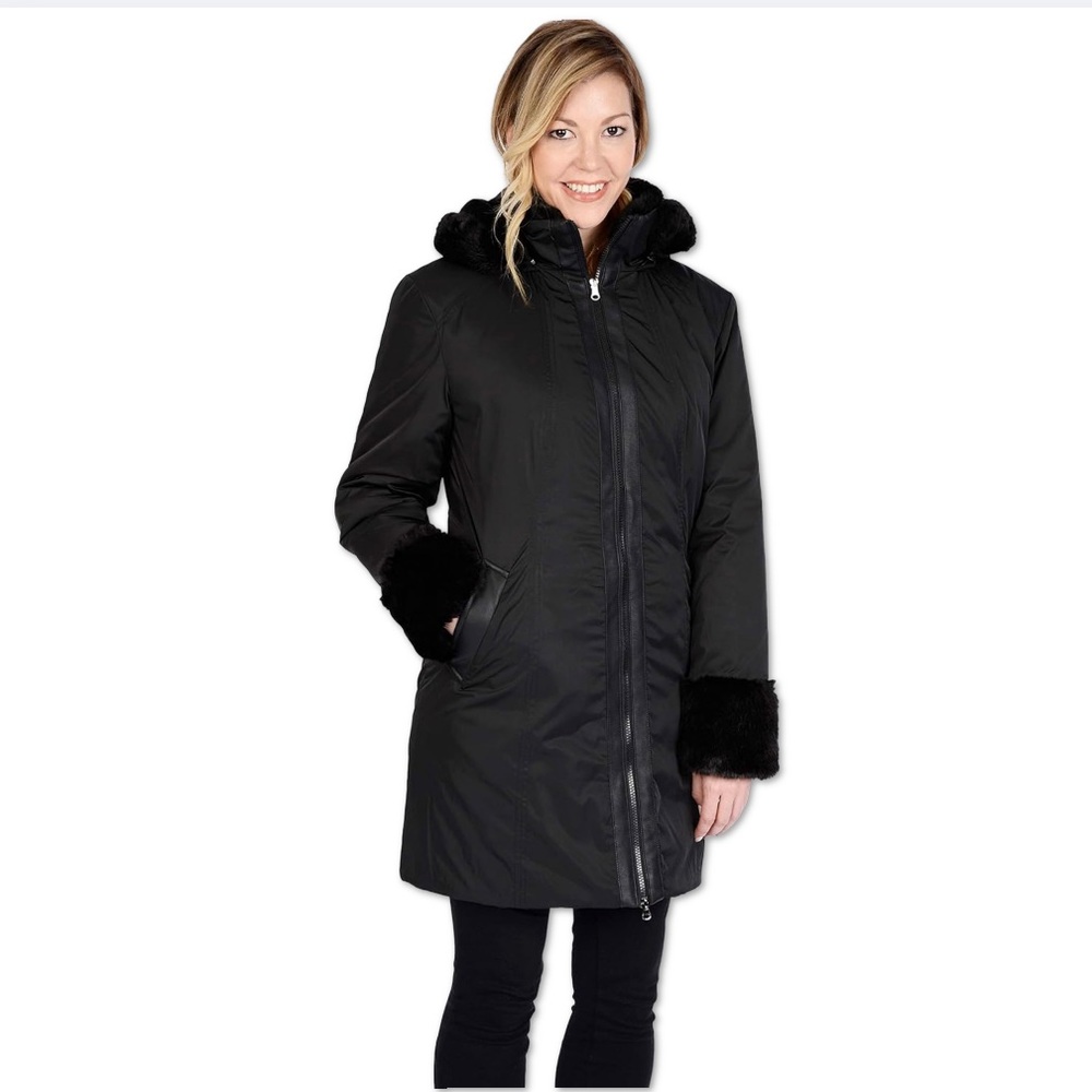 Excelled Leather Women's Tech Poly Walking Coat with Faux Fur Trim